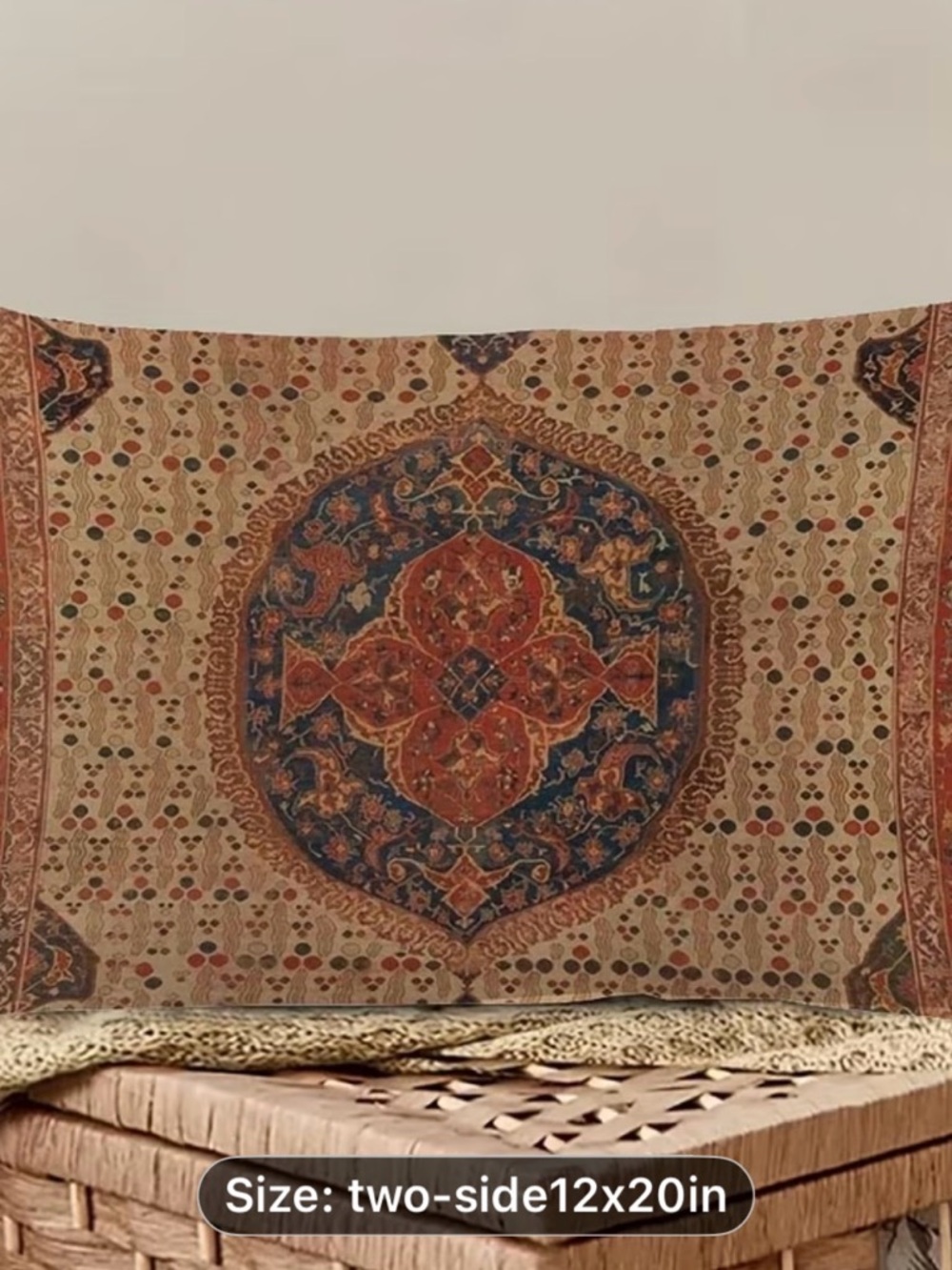 Vintage-Inspired Medallion Tapestry pillow, cover in Beige, Navy, Rust